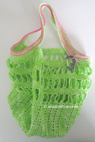 small green with pink crochet bag by elisabeth andrée